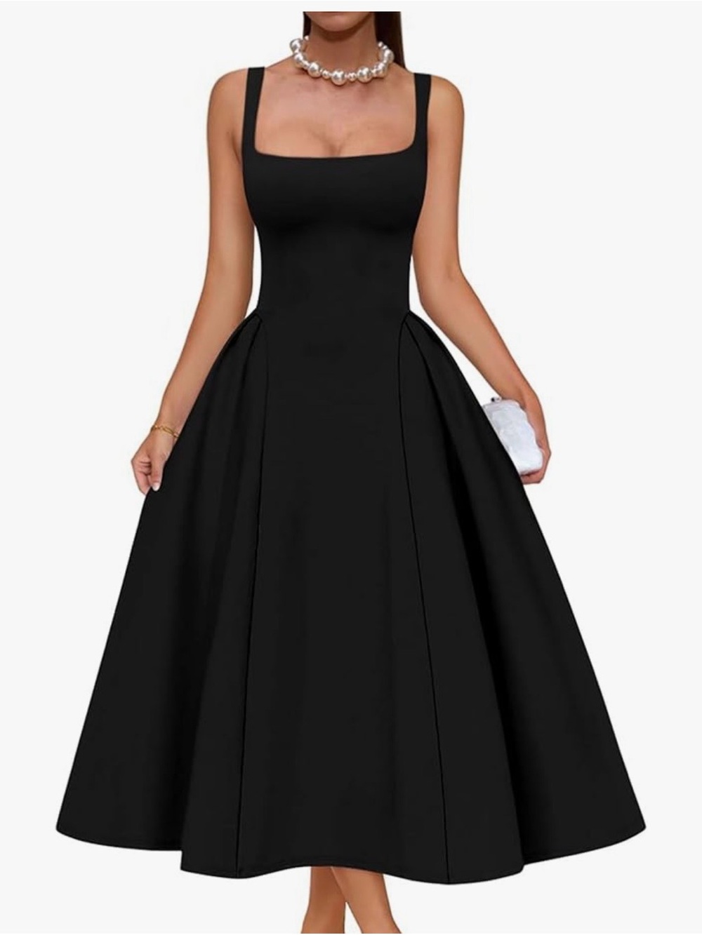 Classic Black Square-Neck Dress with Straps Corset Silhouette